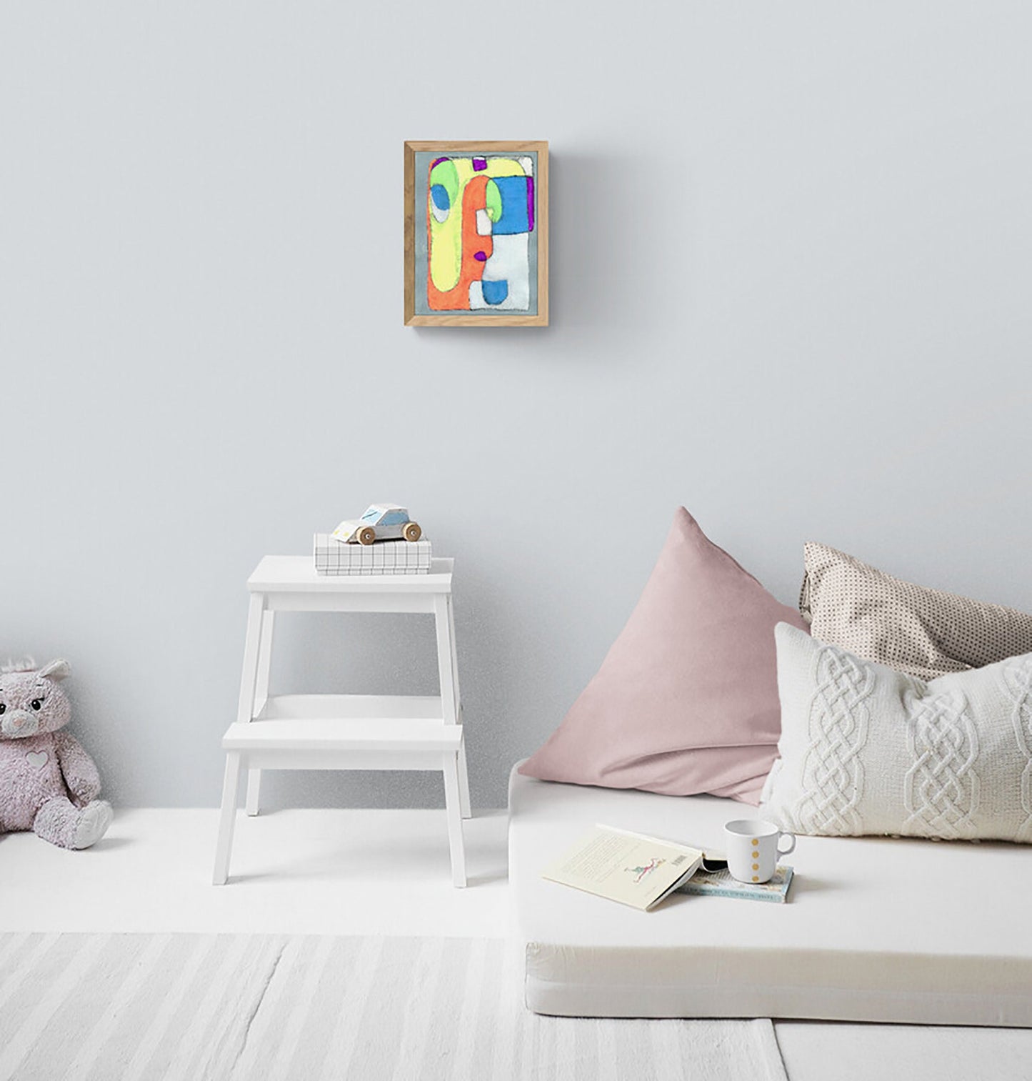 Geometric neon line drawing acrylic painting 9x12 - carved effects