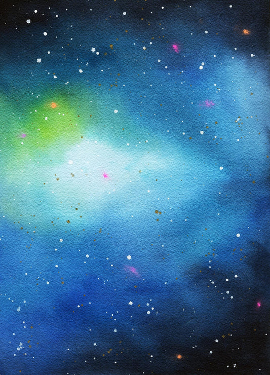 Galaxy watercolor painting 9x12, hand painted nebula original on paper, outer space wall art, celestial artwork