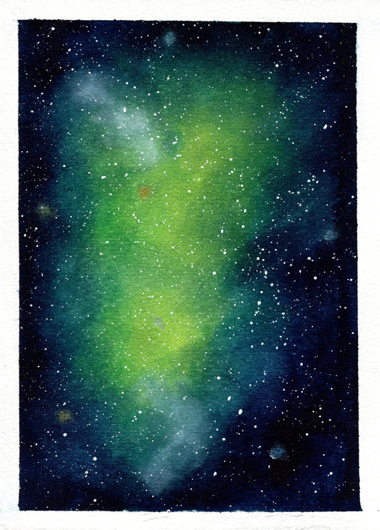 Green and blue galaxy watercolor painting