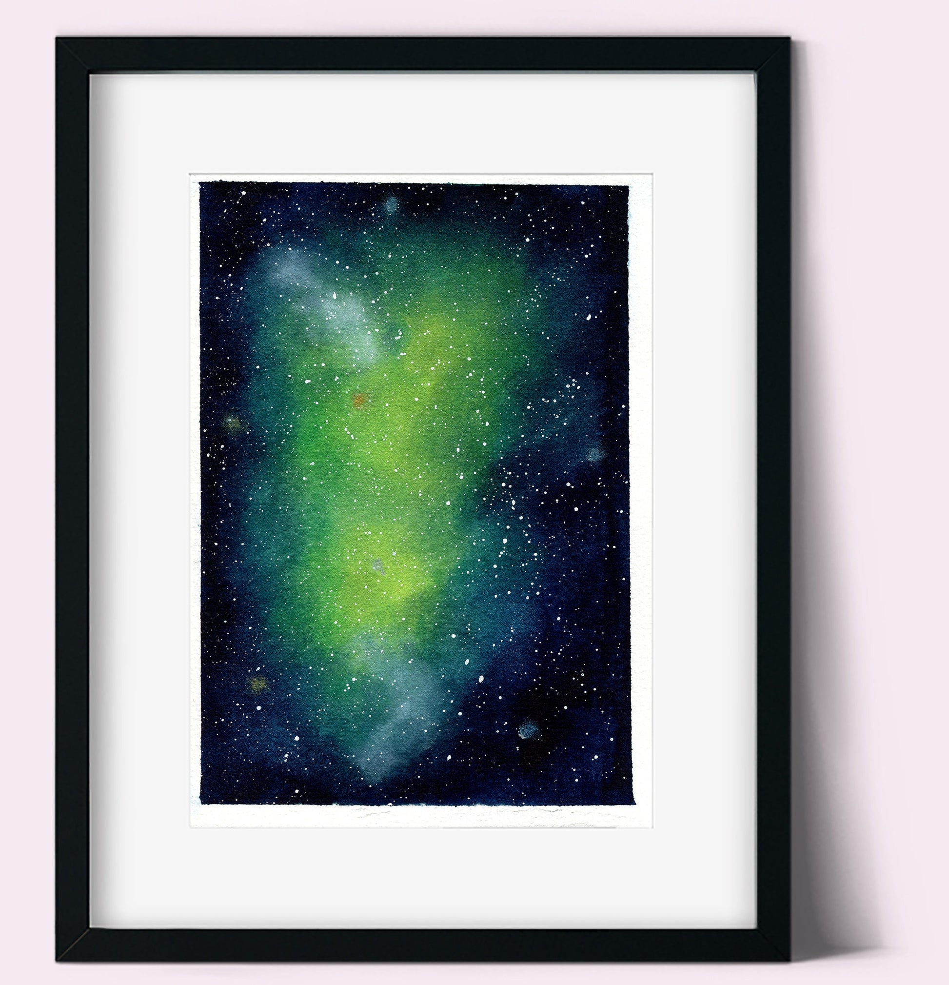 Green galaxy watercolor painting