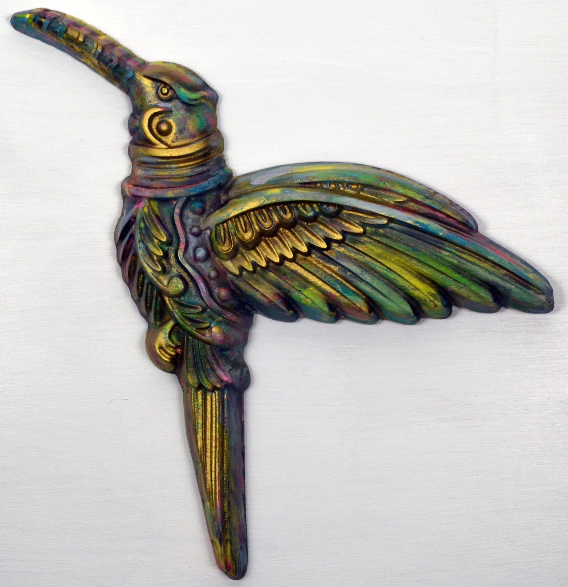 Hummingbird 3d wood carving hand painted
