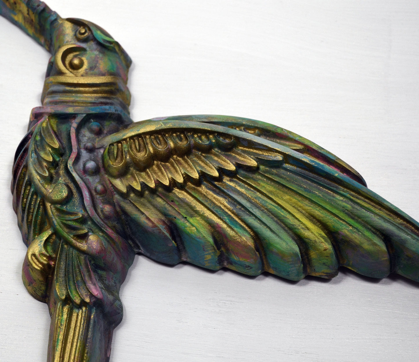 Hummingbird 3d wood carving hand painted