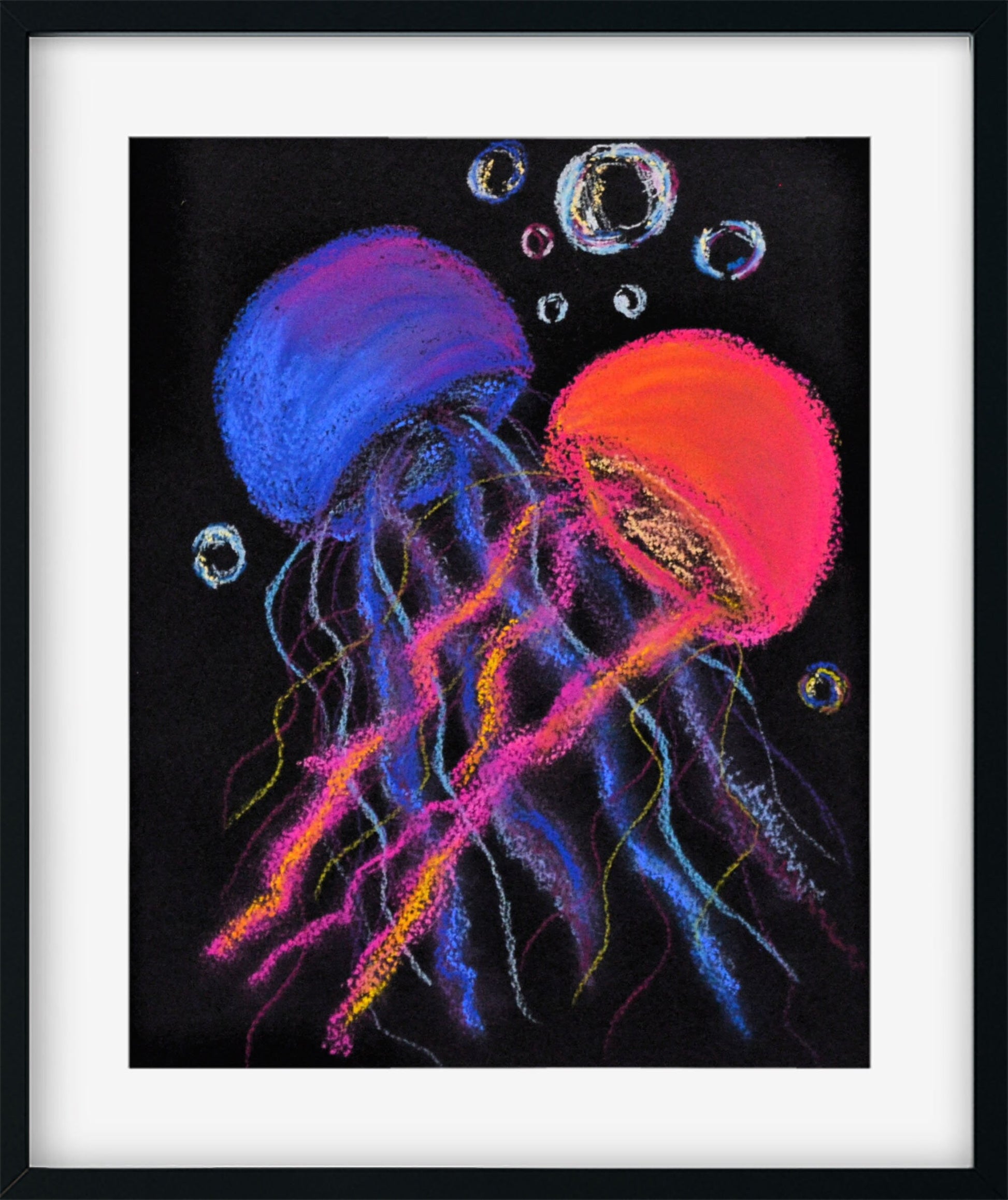 Jellyfish hand drawn original pastel art 8x10