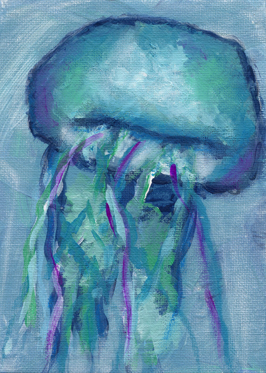 Jellyfish hand painted mixed media painting
