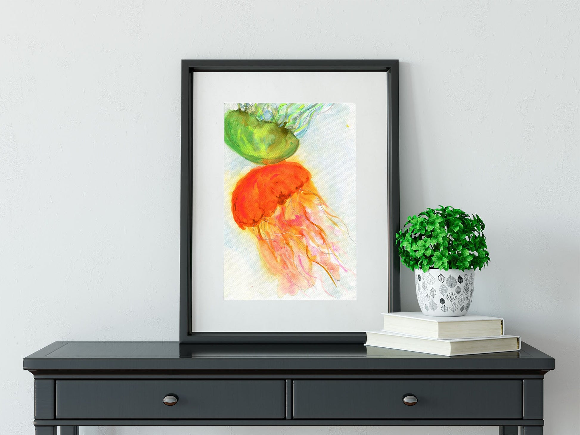 Jellyfish watercolor and acrylic painting