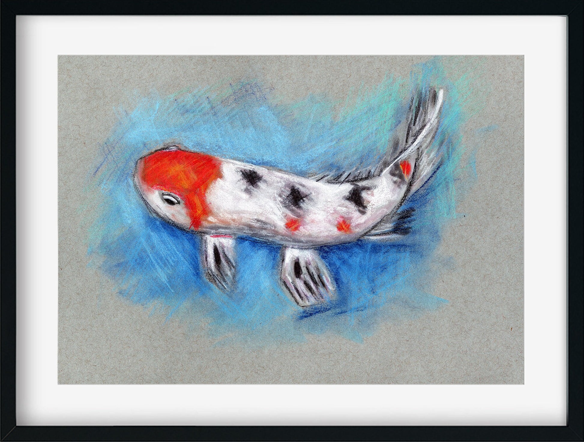 Koi fish pastel and watercolor painting 9x12