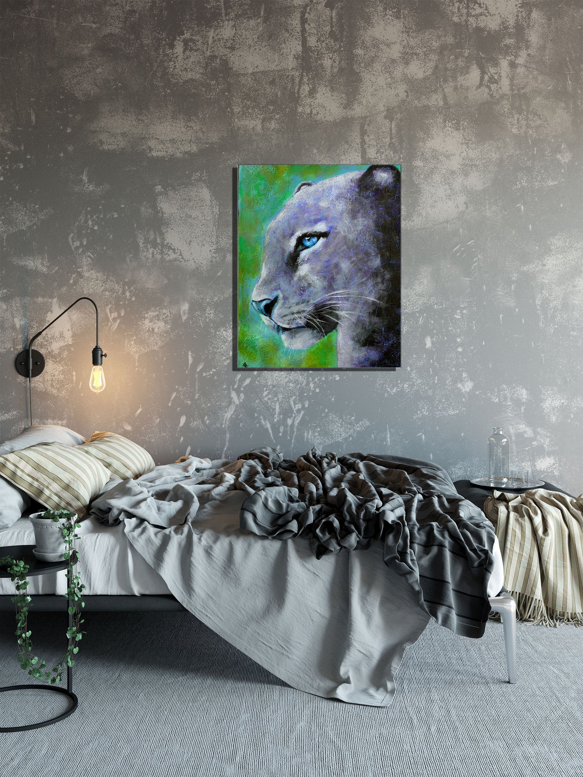 Leopard face original hand painted acrylic painting on canvas