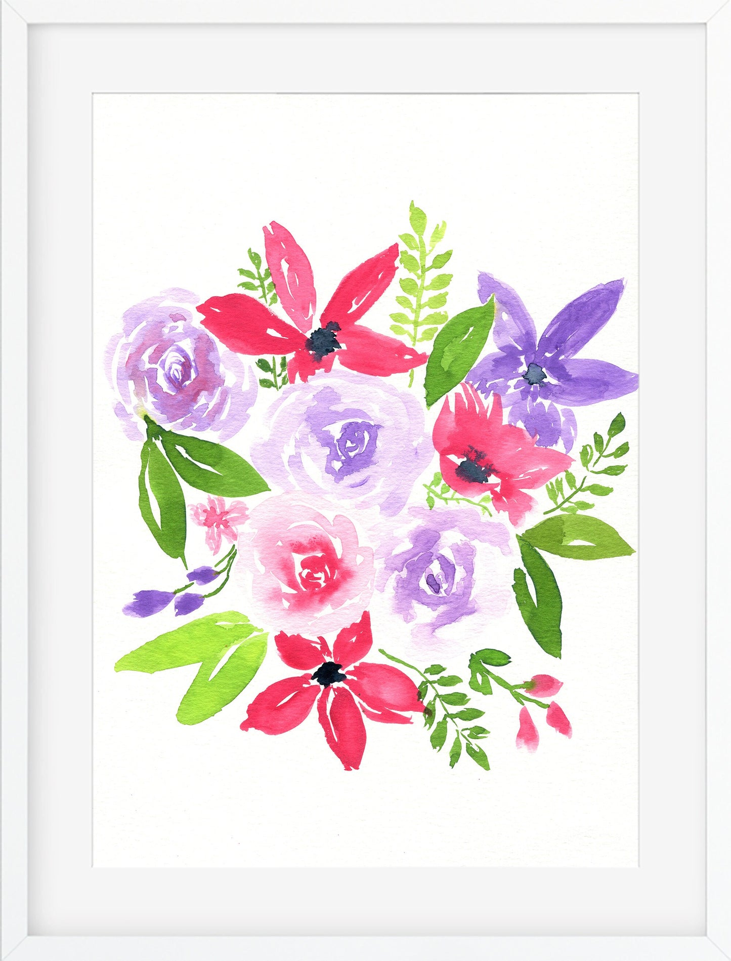 Lilac and pink rose and lily watercolor painting