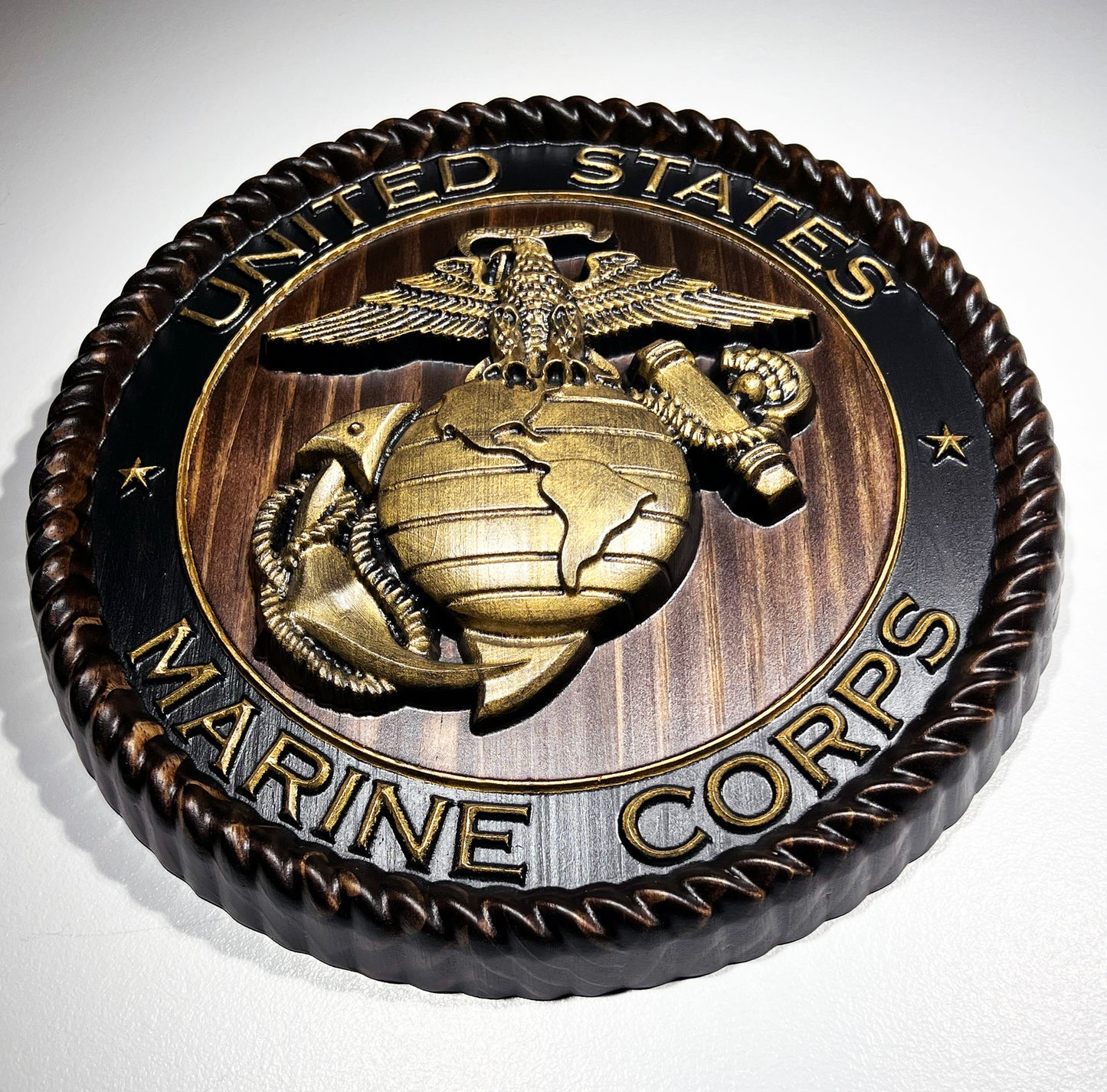 USMC Marine Logo 12" Java and Gold Painted Military Plaque