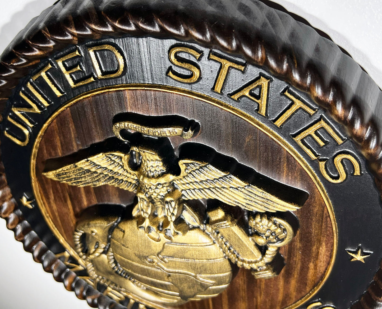 USMC Marine Logo 12" Java and Gold Painted Military Plaque