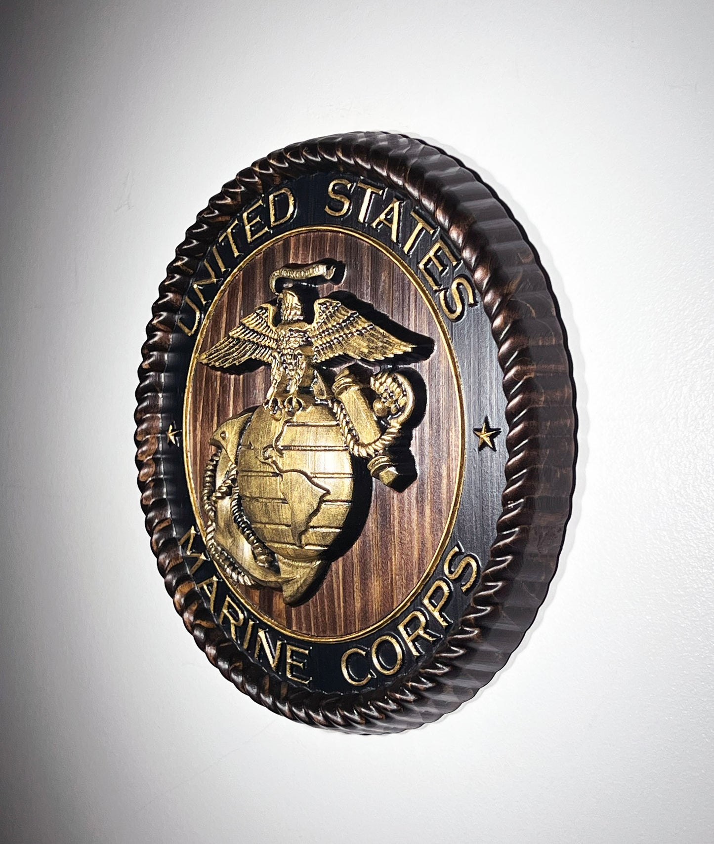 USMC Marine Logo 12" Java and Gold Painted Military Plaque