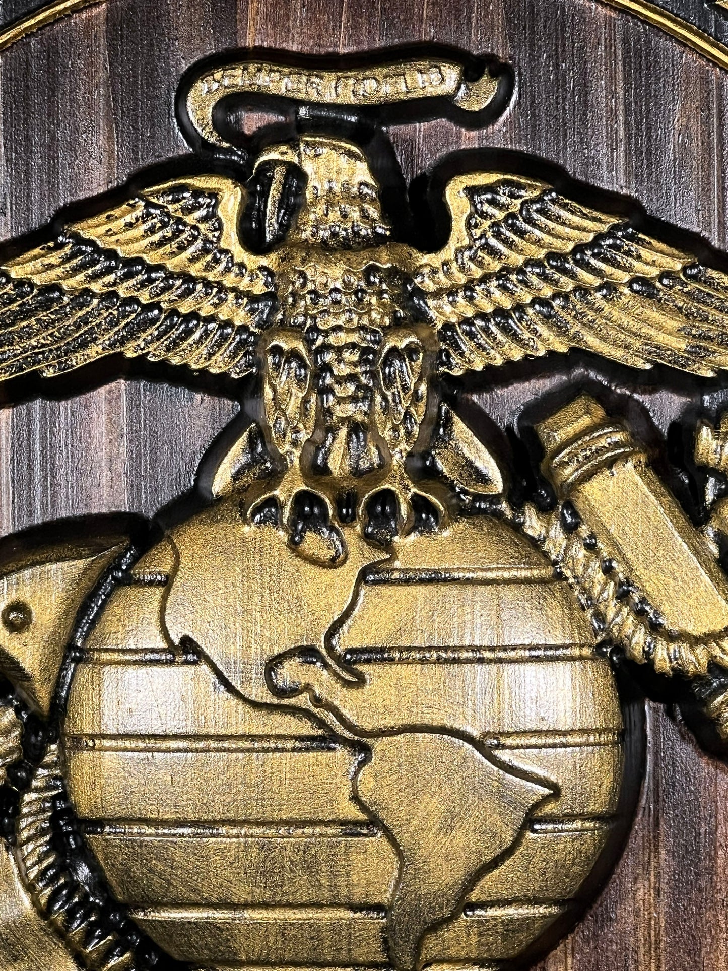 USMC Marine Logo 12" Java and Gold Painted Military Plaque