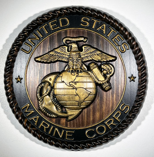 USMC Marine Logo 12" Java and Gold Painted Military Plaque