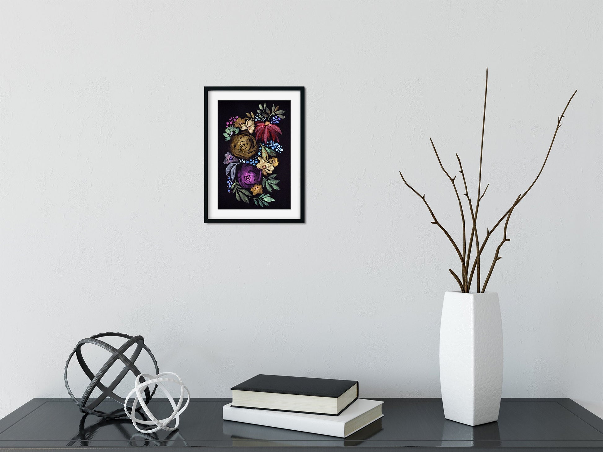 Metallic floral bouquet watercolor painting