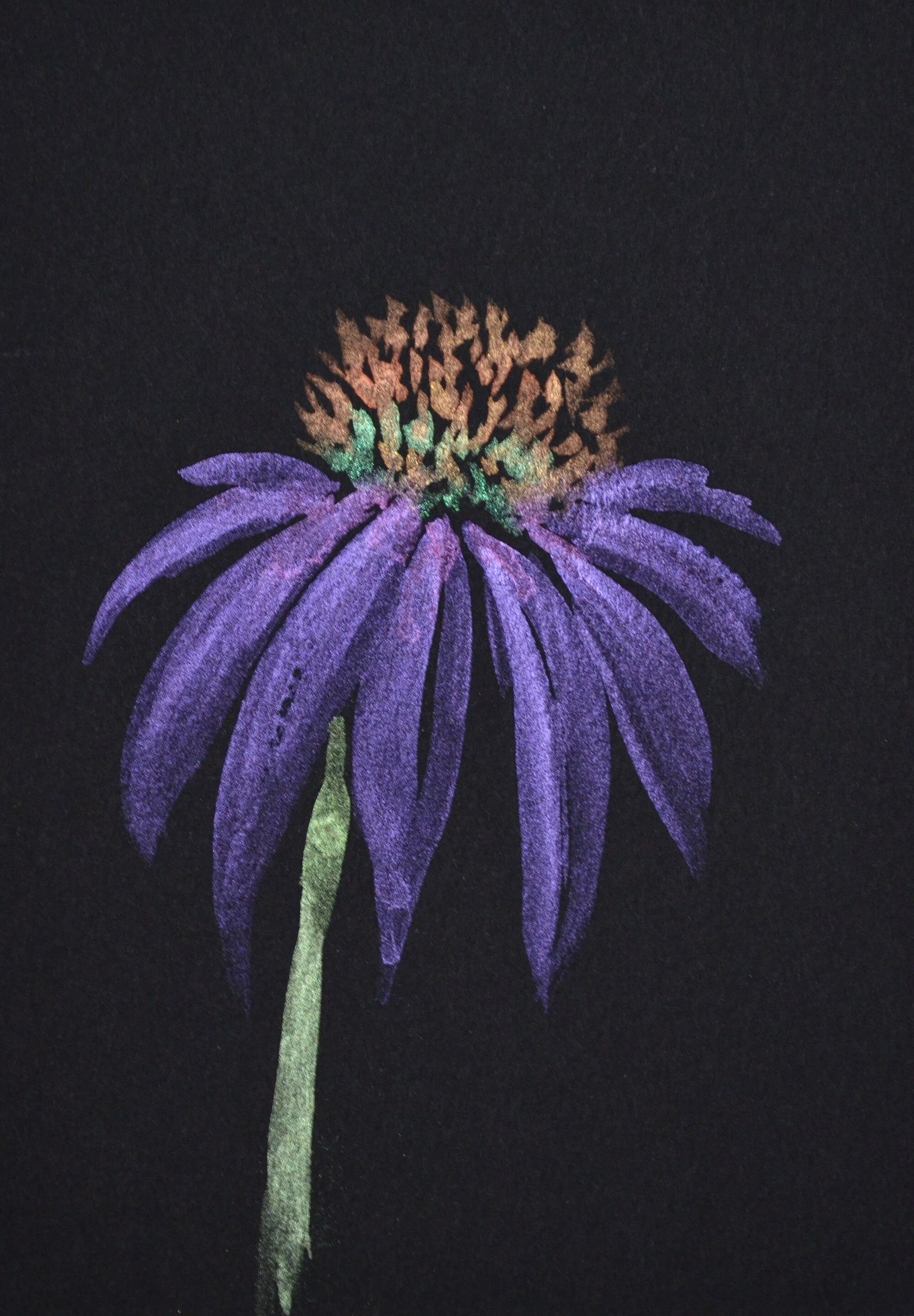 Metallic hand painted watercolor flowers on black paper set of 6