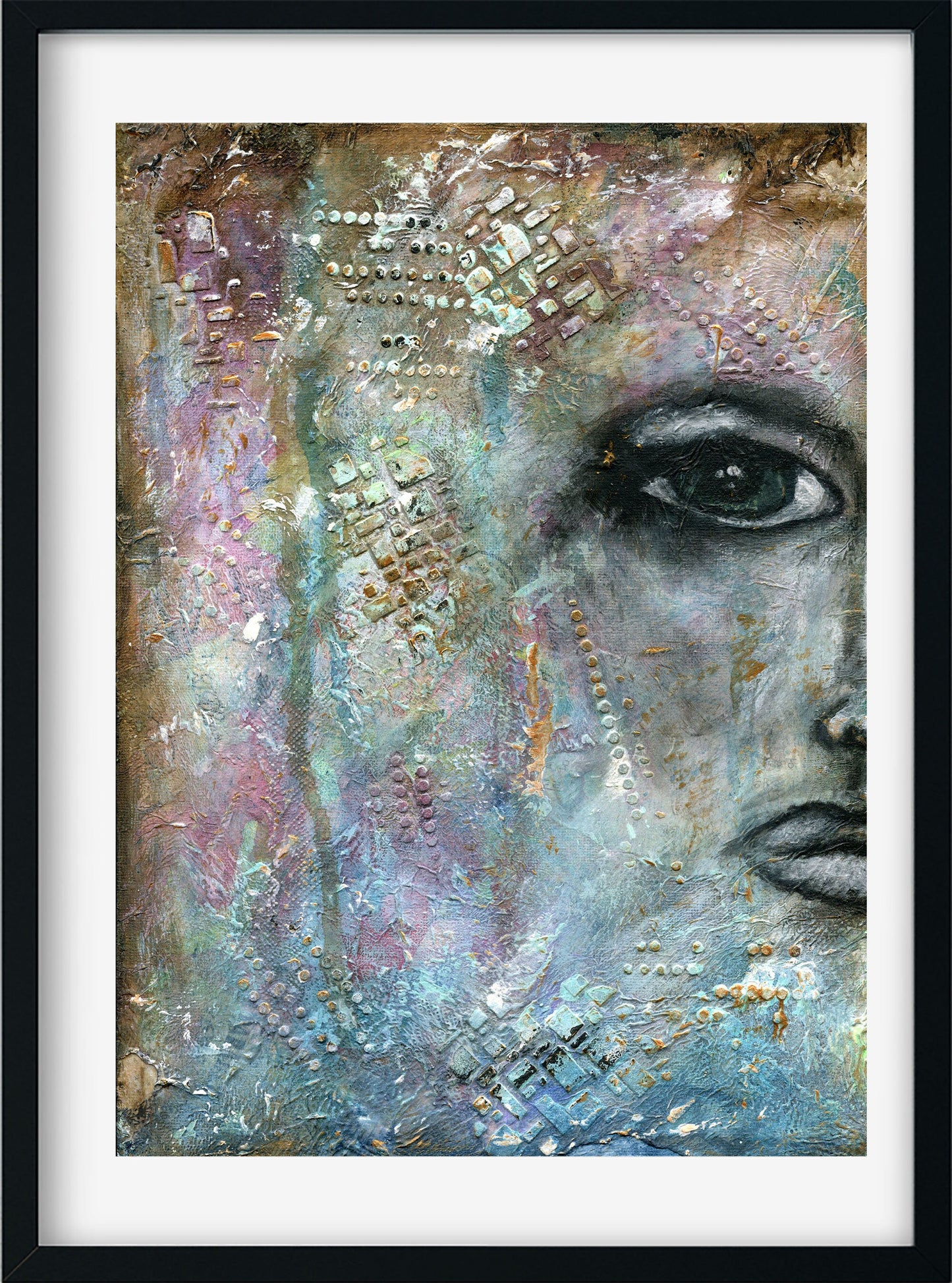 Expressive female face watercolor and acrylic painting on canvas panel 9x12, mixed media abstract painting, hand painted original painting - Carved Effects