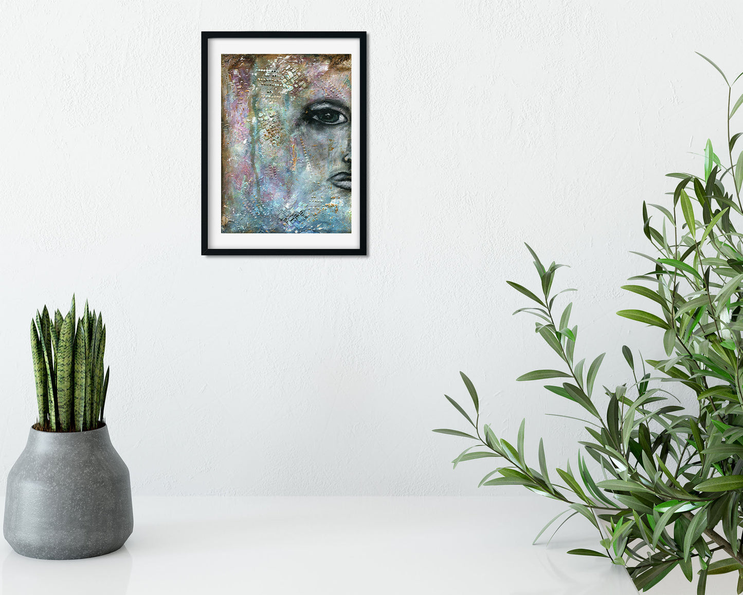 Expressive female face watercolor and acrylic painting on canvas panel 9x12, mixed media abstract painting, hand painted original painting - Carved Effects