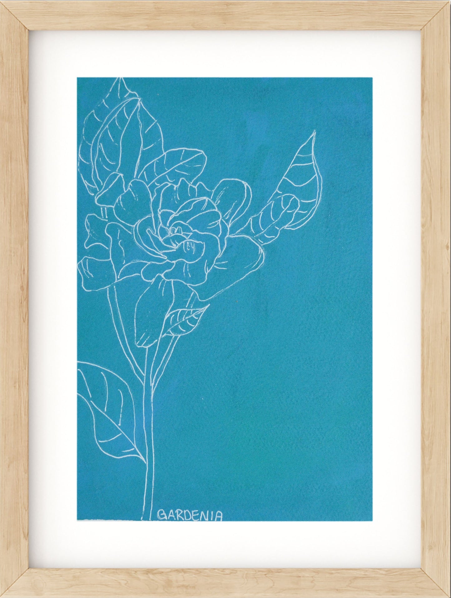 Modern gardenia line drawing on acrylic painting 9x12 -carved effects