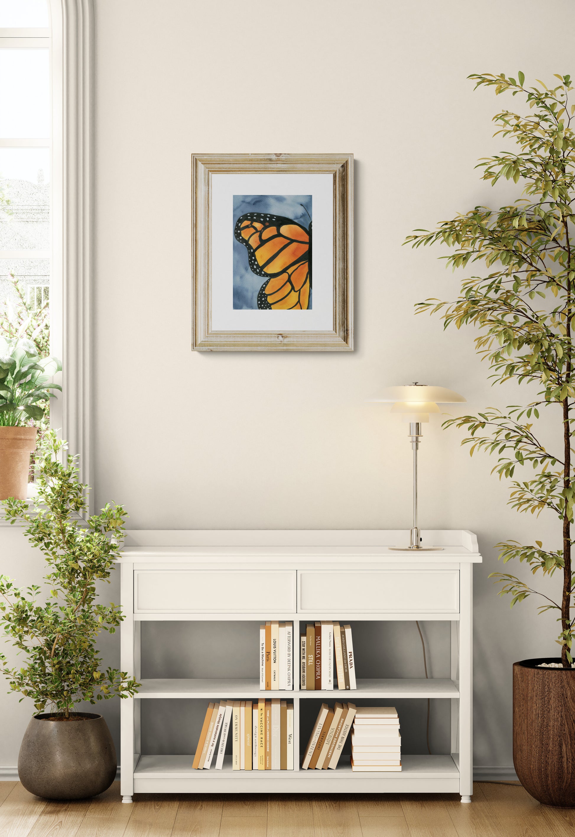 Monarch orange and black butterfly watercolor painting