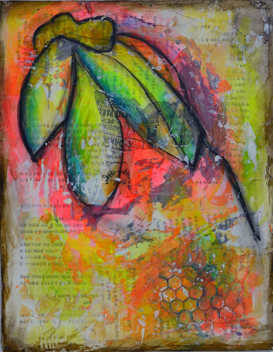 Abstract flower garden hand painted mixed media painting on canvas panel 11x14, original neon art acrylic and watercolor painting - Carved Effects