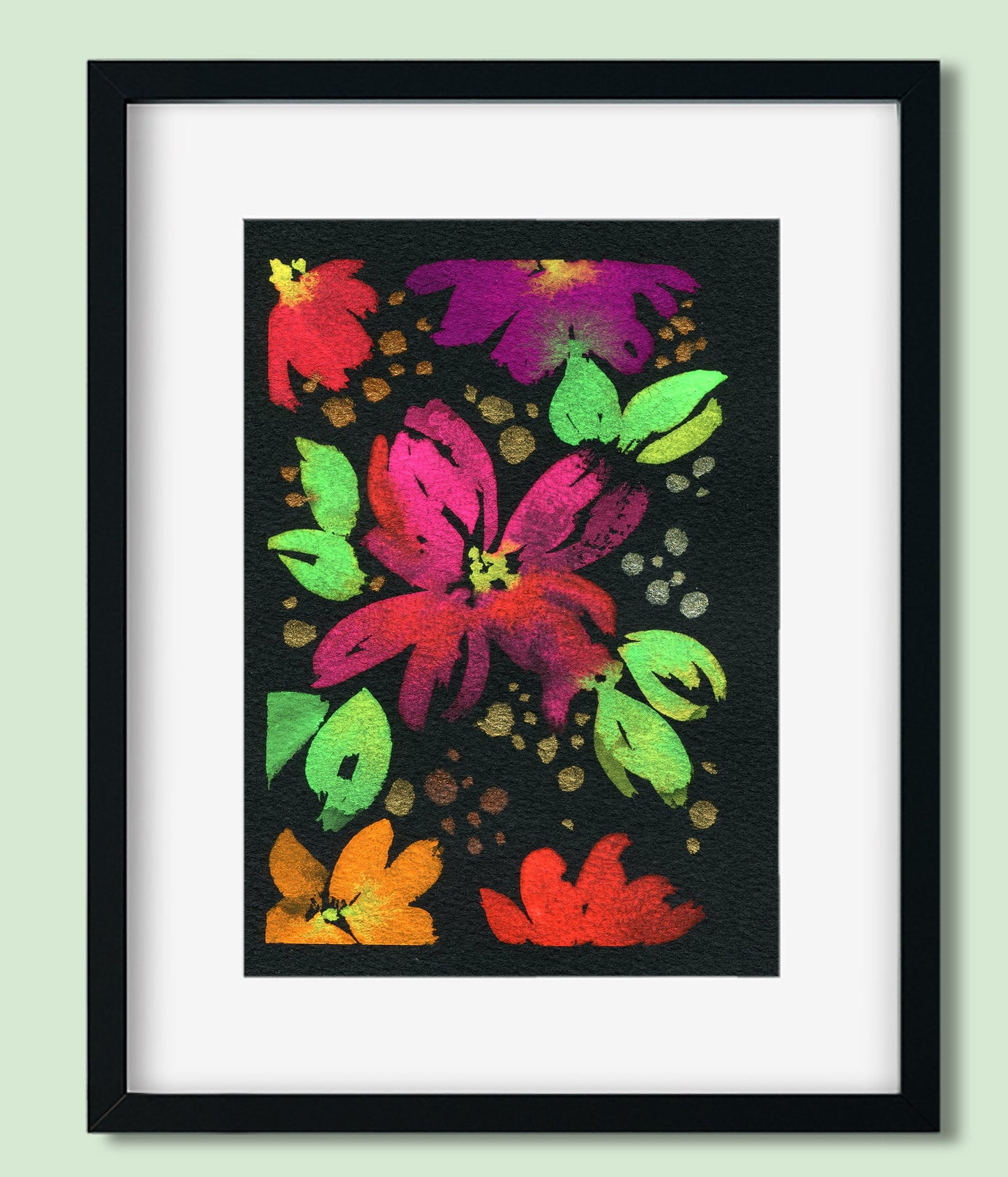 Neon and metallic hand painted flowers original watercolor painting
