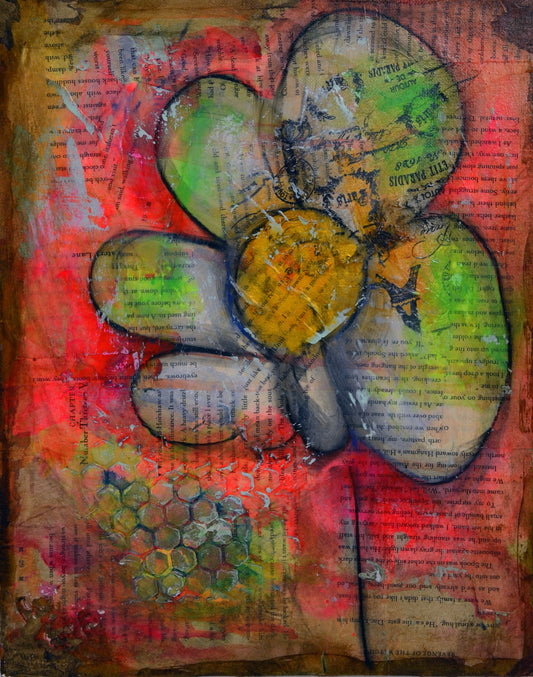 Abstract flower garden hand painted mixed media painting on canvas panel 11x14, original art acrylic and watercolor painting - Carved Effects