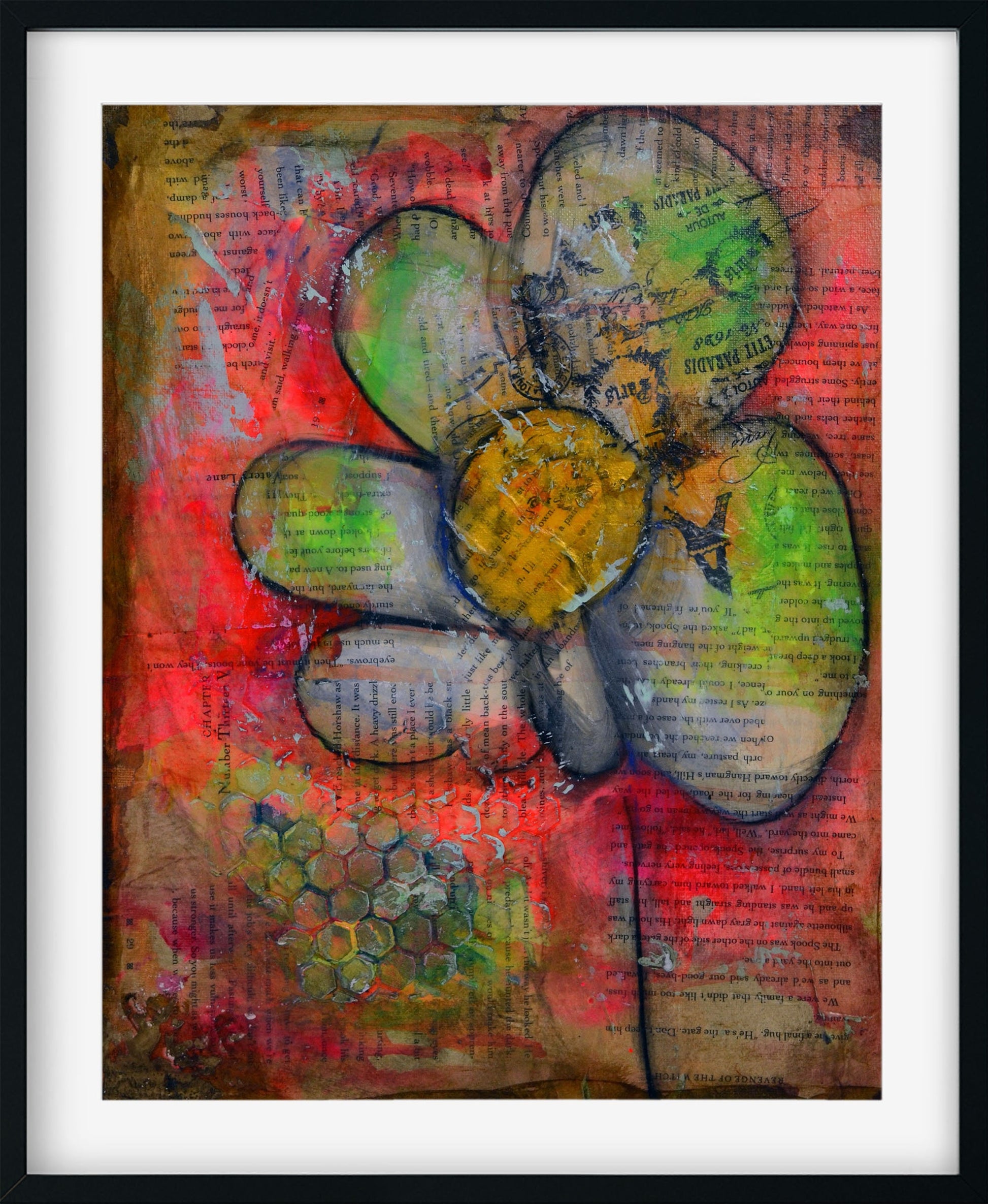 Abstract flower garden hand painted mixed media painting on canvas panel 11x14, original art acrylic and watercolor painting - Carved Effects