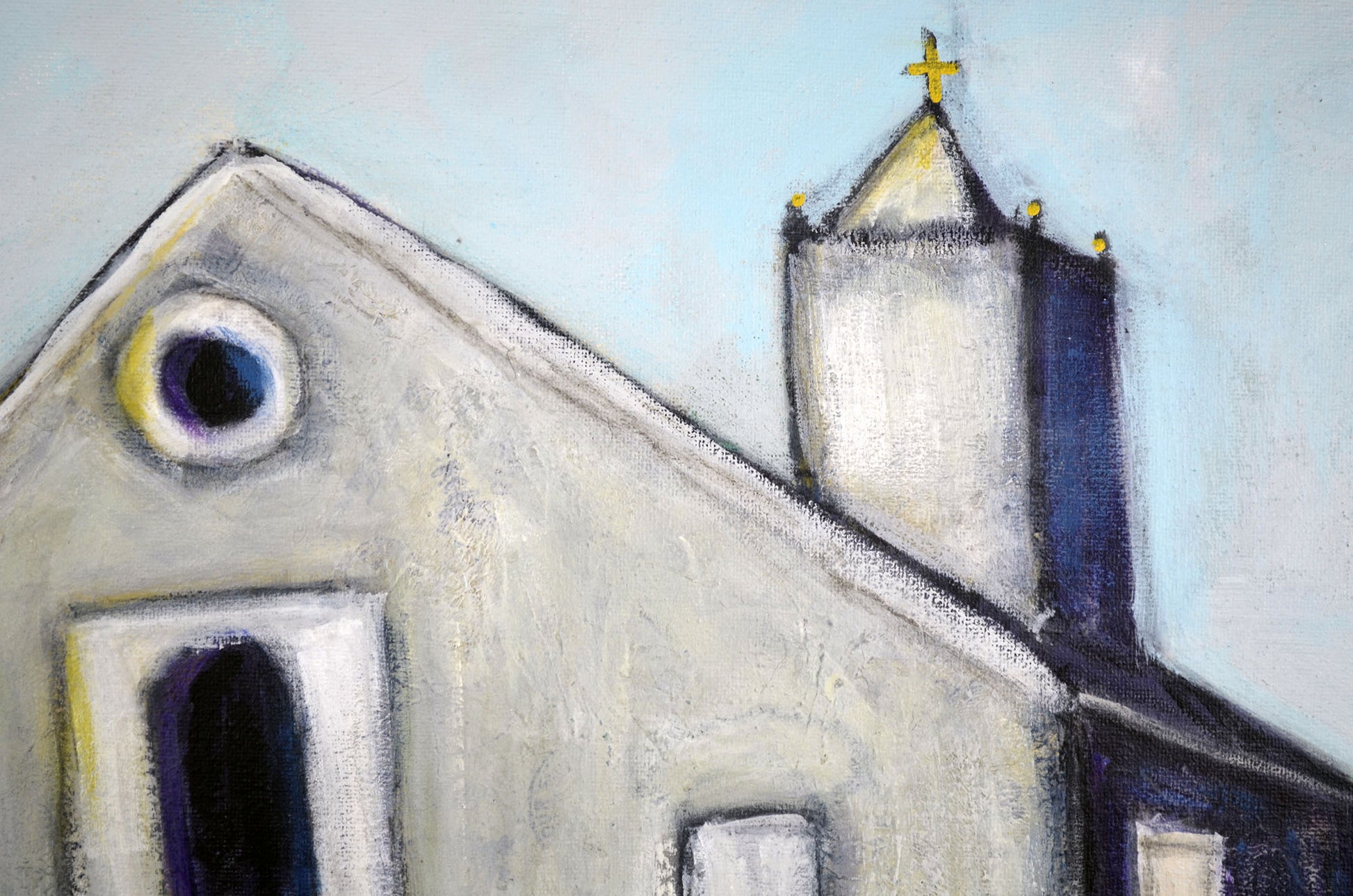 Original acrylic old country church painting on canvas