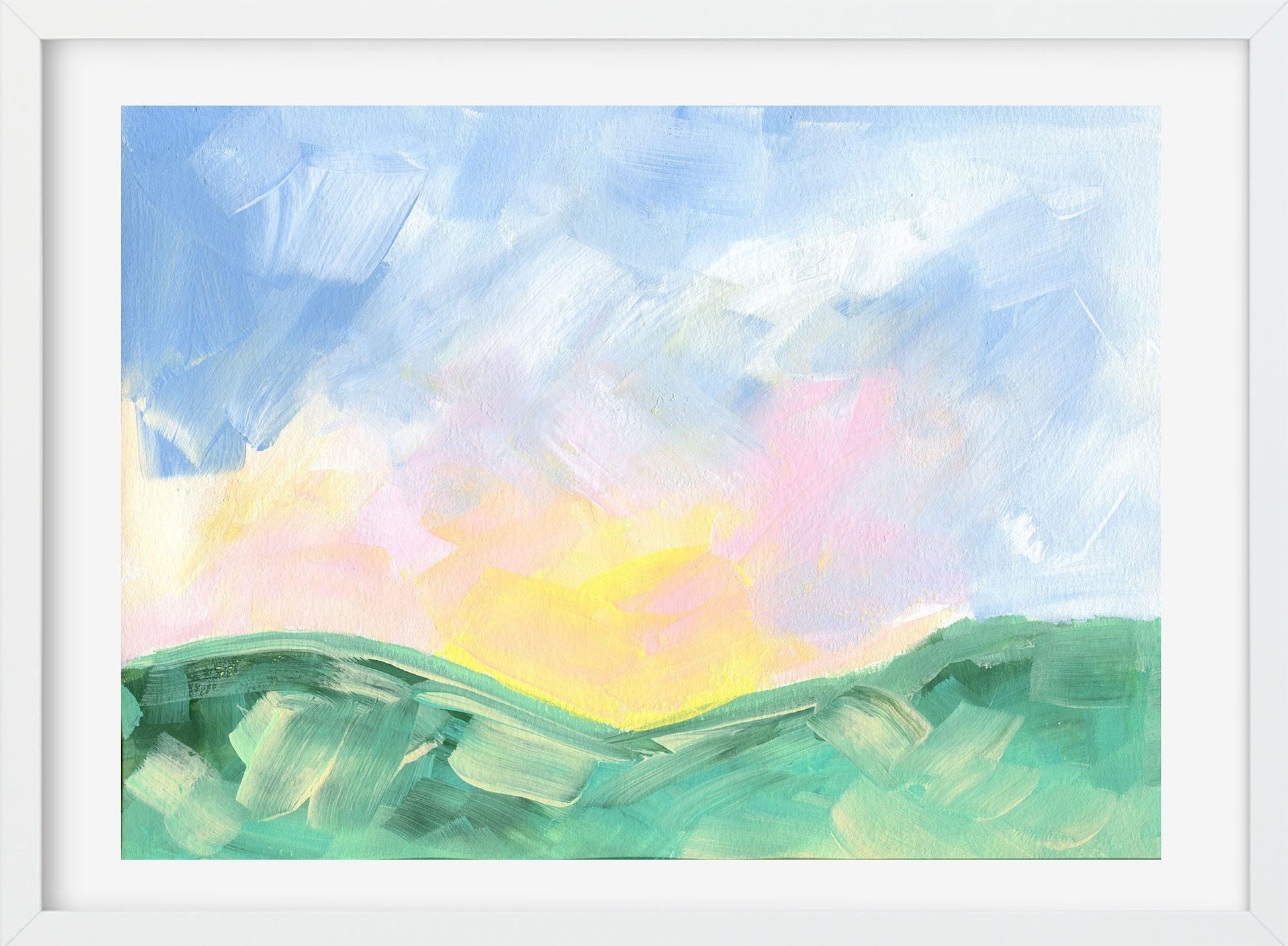 Painterly pastel colored landscape acrylic painting on paper 9x12