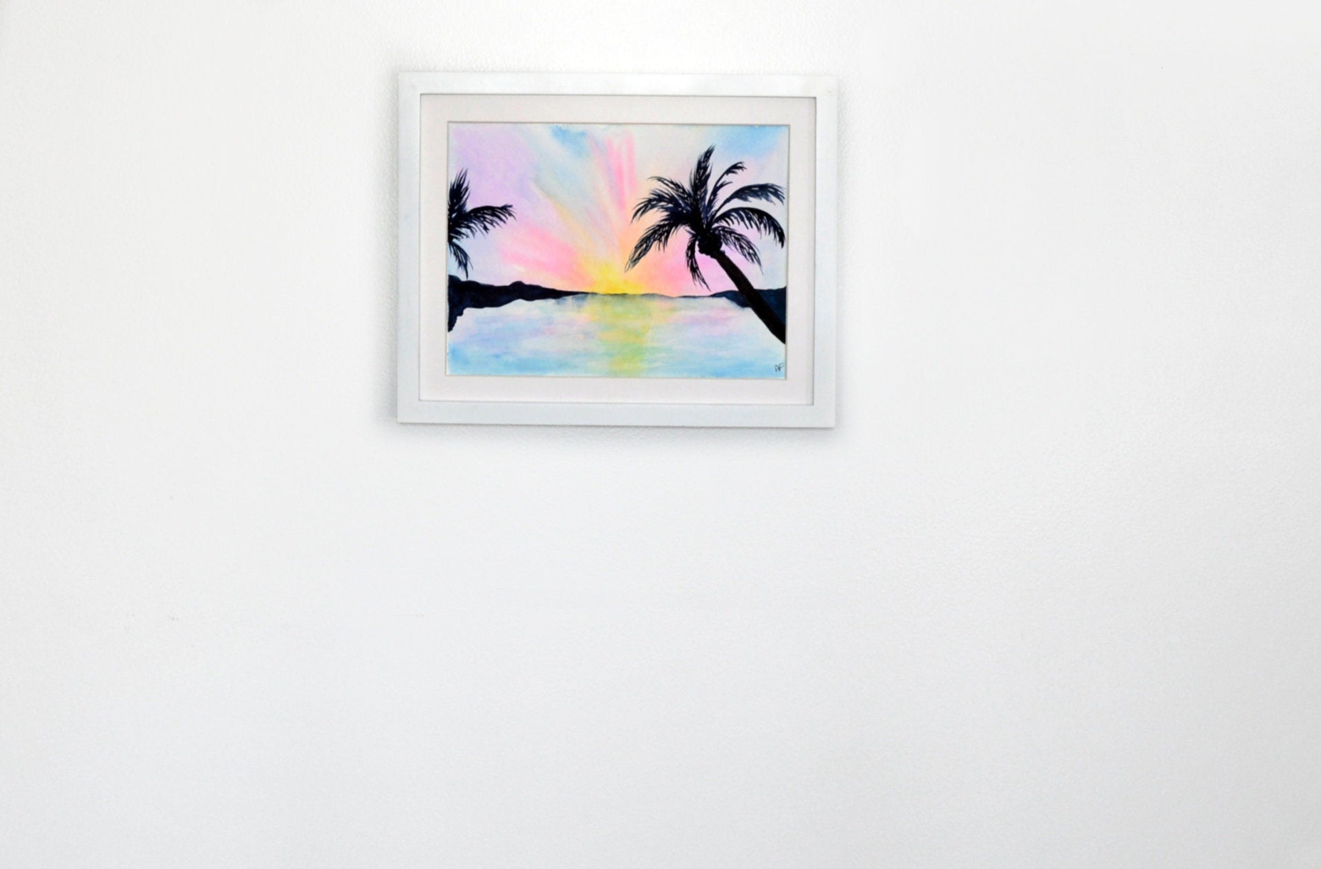 Palm trees sunset original watercolor painting