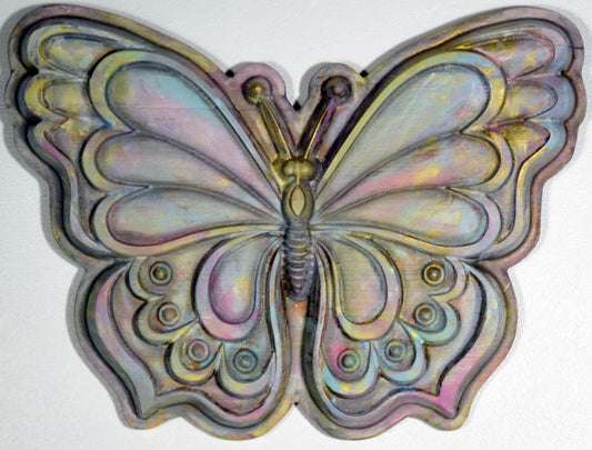 Butterfly hand painted 3d wood carving, wood wall art, pastel painted butterfly ready to hang - Carved Effects