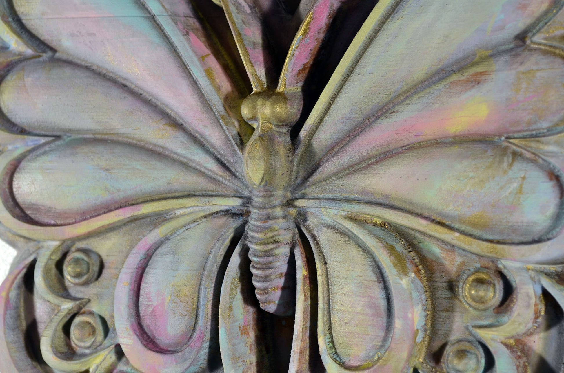 Butterfly hand painted 3d wood carving, wood wall art, pastel painted butterfly ready to hang - Carved Effects