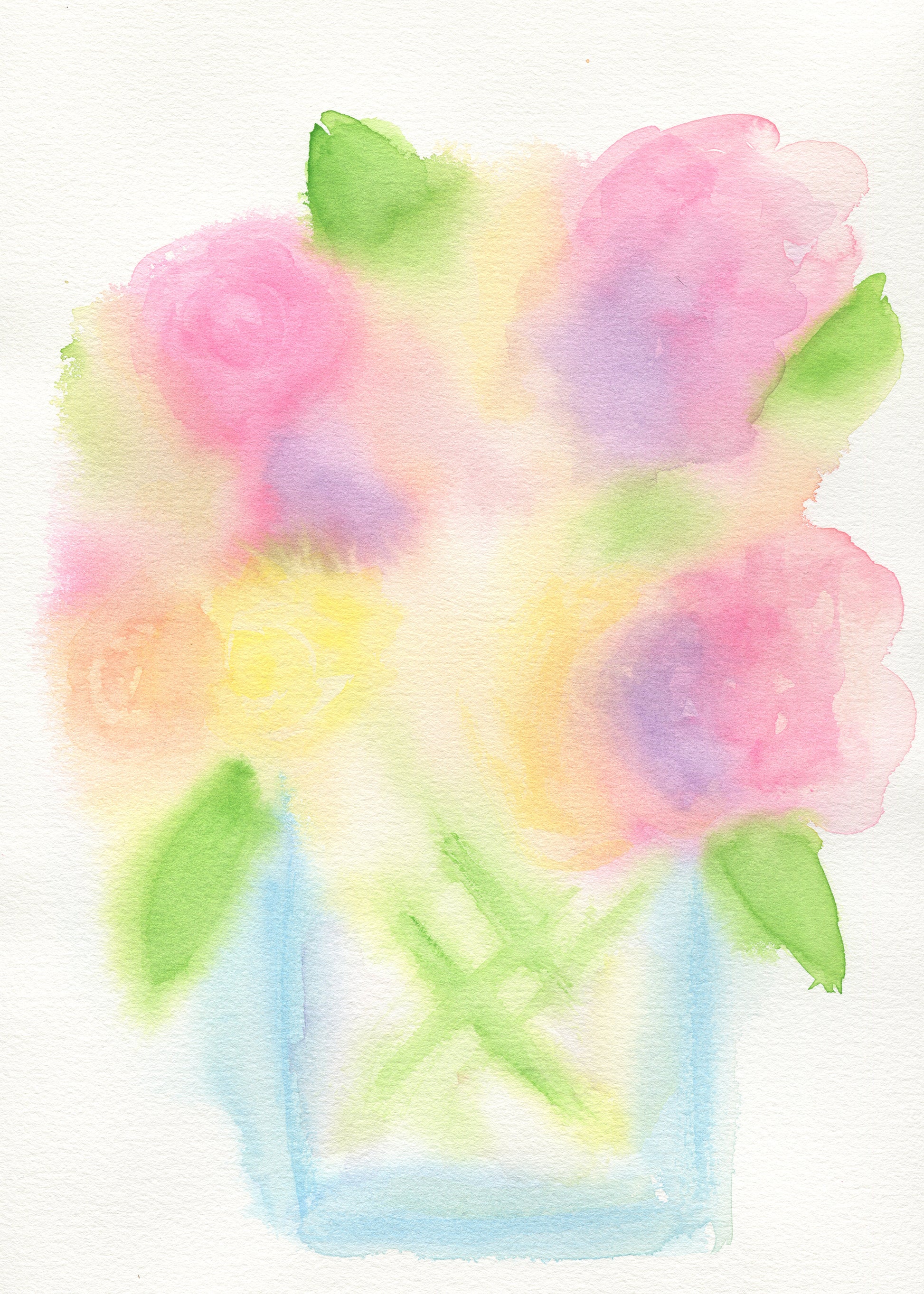 Pastel watercolor illustration of flowers in a jar on a white background