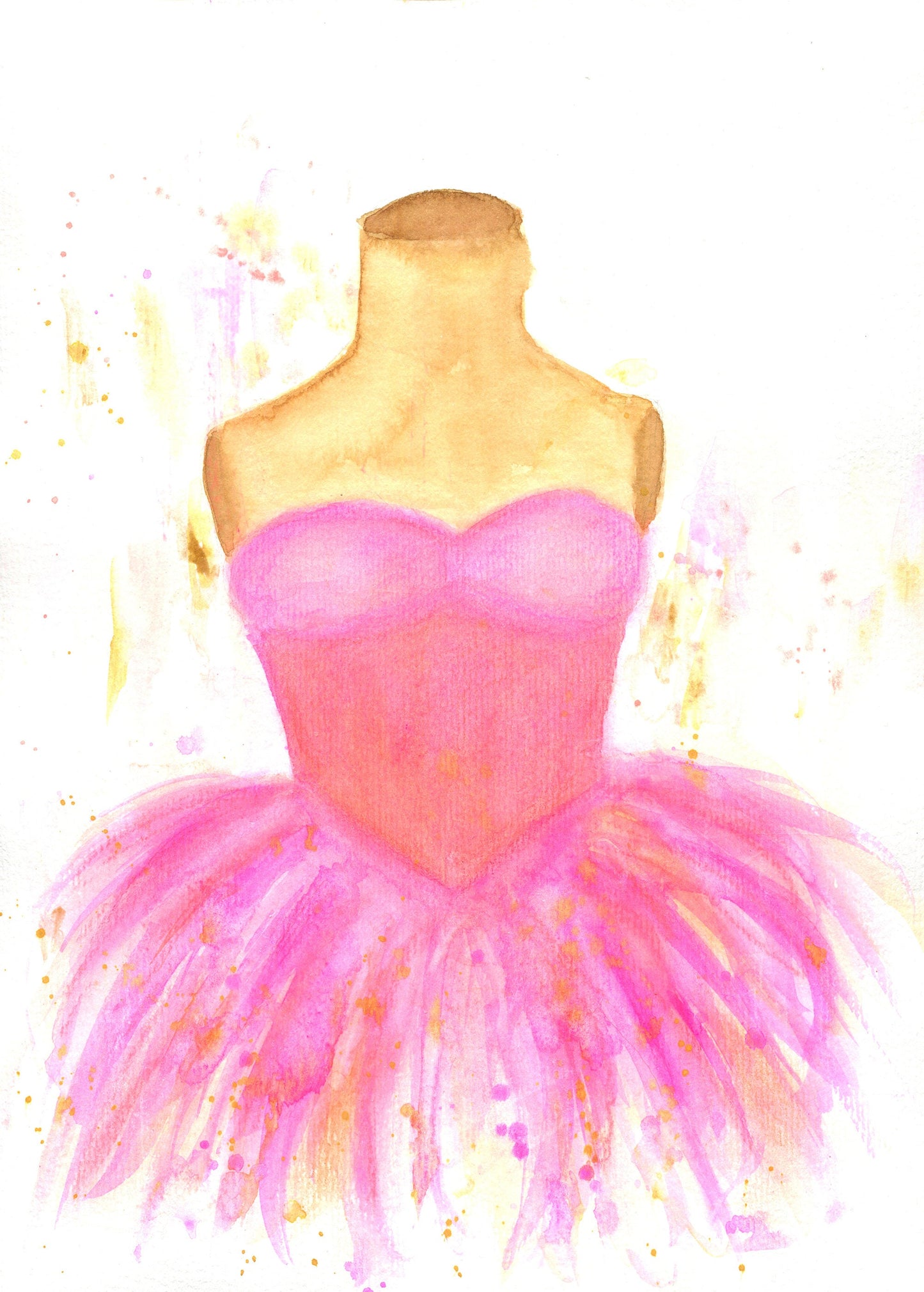 Ballerina dress original watercolor painting 9x12, dreamy pink princess dress watercolor painting, little girls room wall art decor - Carved Effects