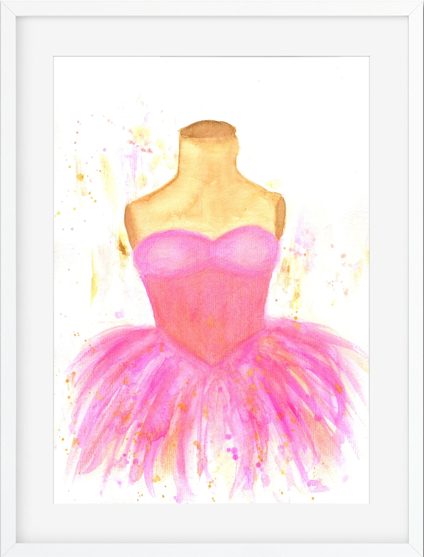 Ballerina dress original watercolor painting 9x12, dreamy pink princess dress watercolor painting, little girls room wall art decor - Carved Effects