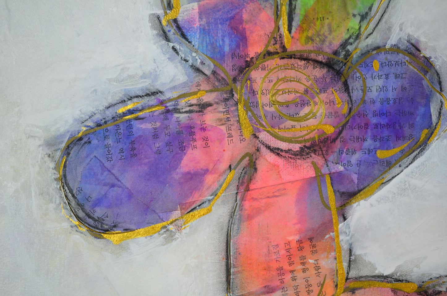 Pink and purple abstract flowers mixed media painting