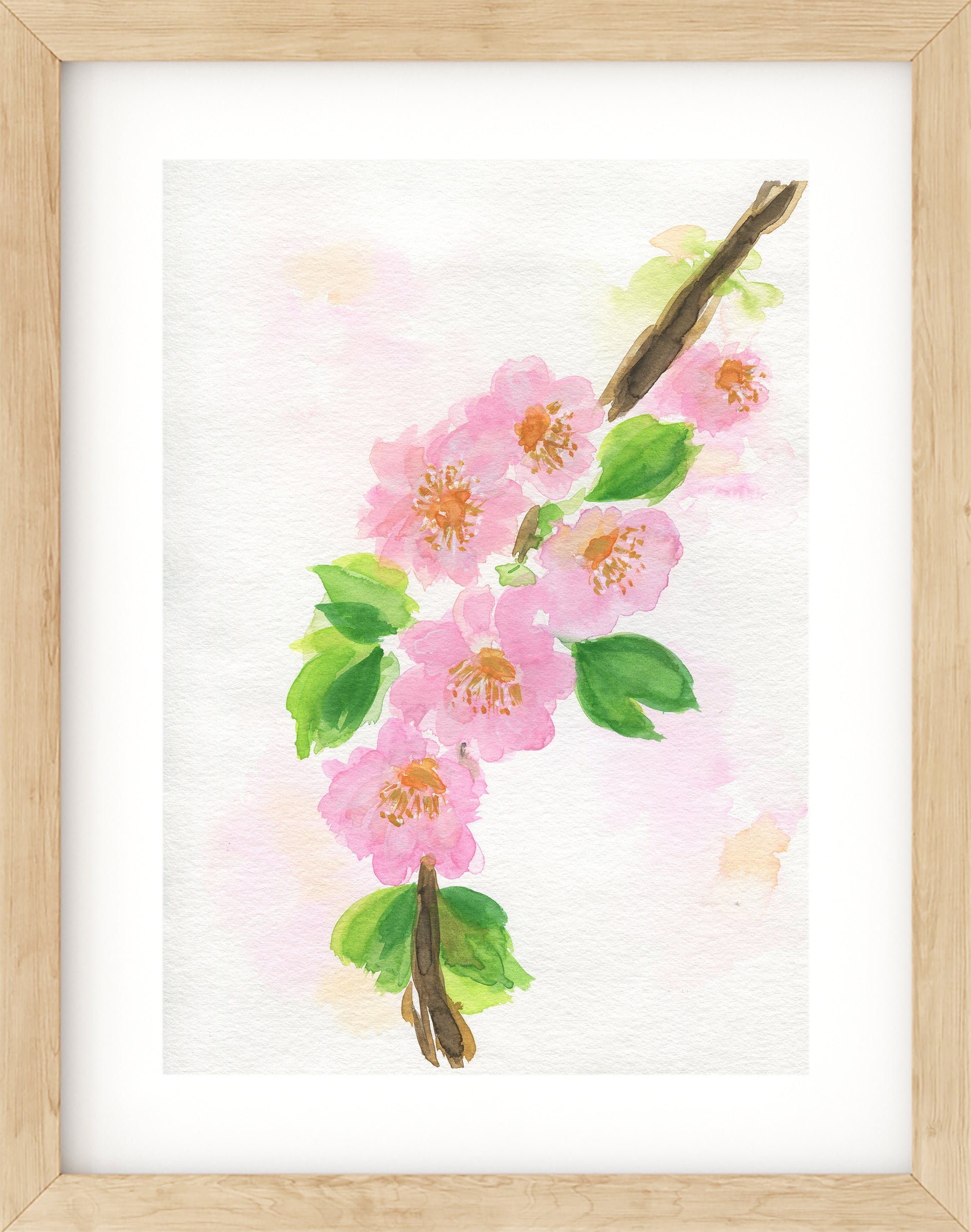 Cherry blossoms original hand painted watercolor painting 9x12, pink flowers wall art, Japanese cherry blossom artwork - Carved Effects