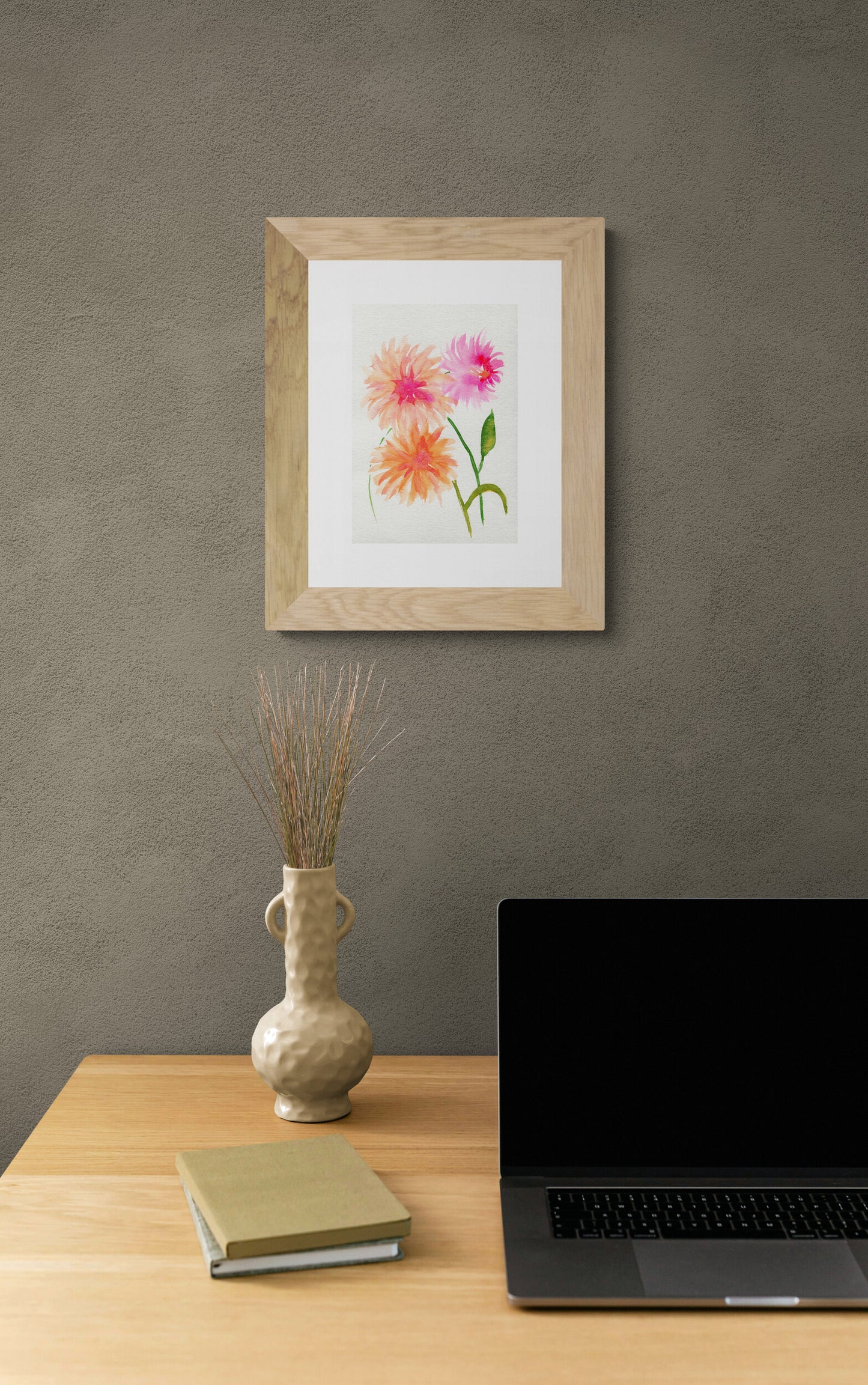 Pink dahlia watercolor painting