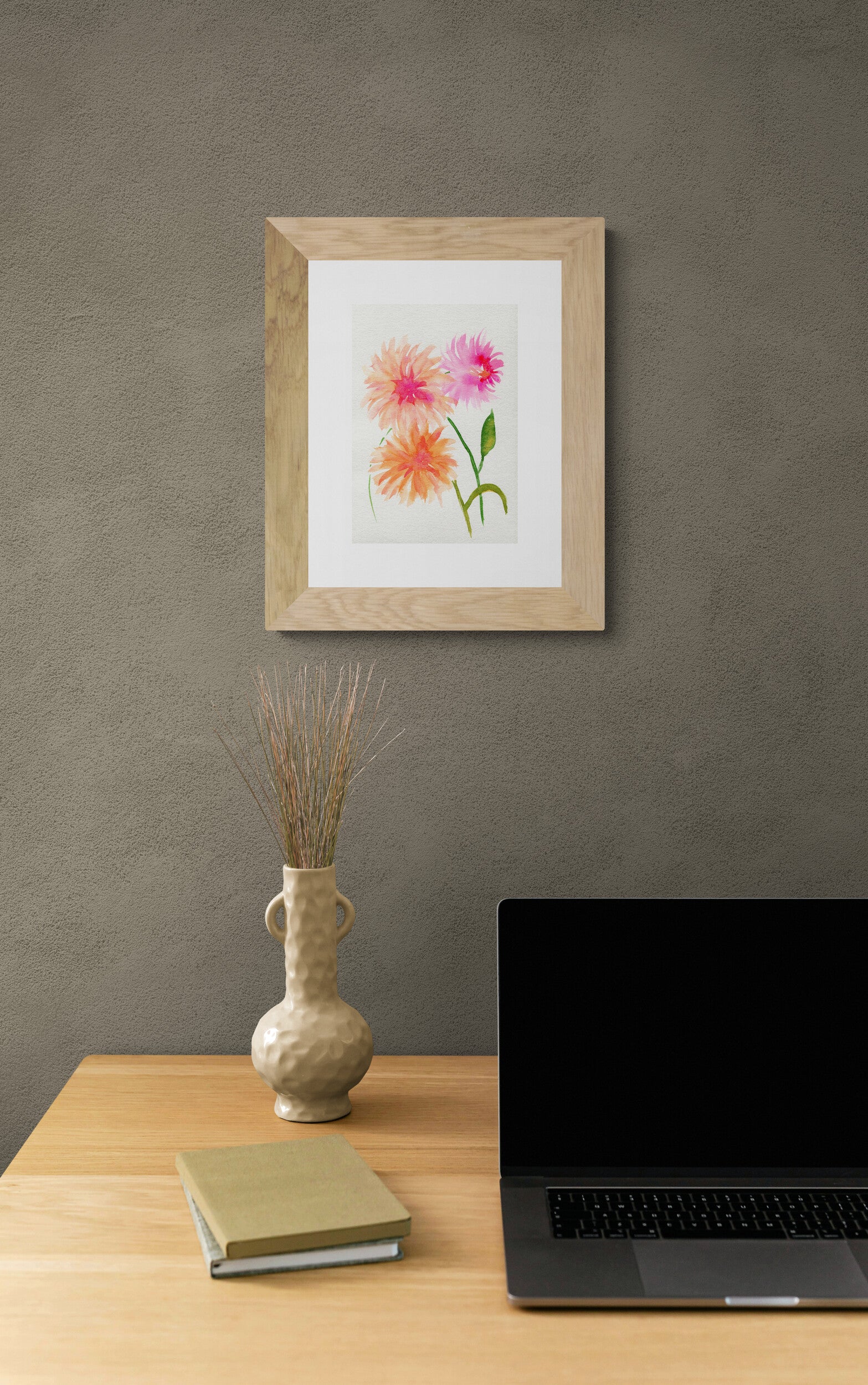 Pink dahlia watercolor painting
