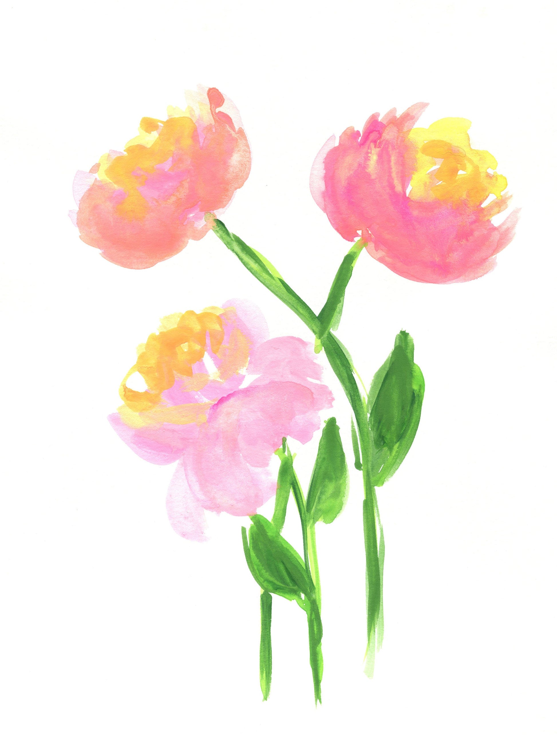 Pink peony flower hand painted original watercolor painting