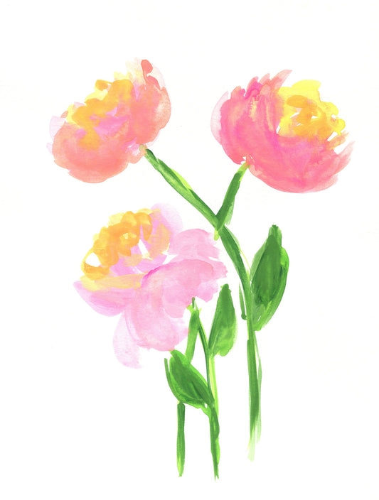 Pink peony flower hand painted original watercolor painting