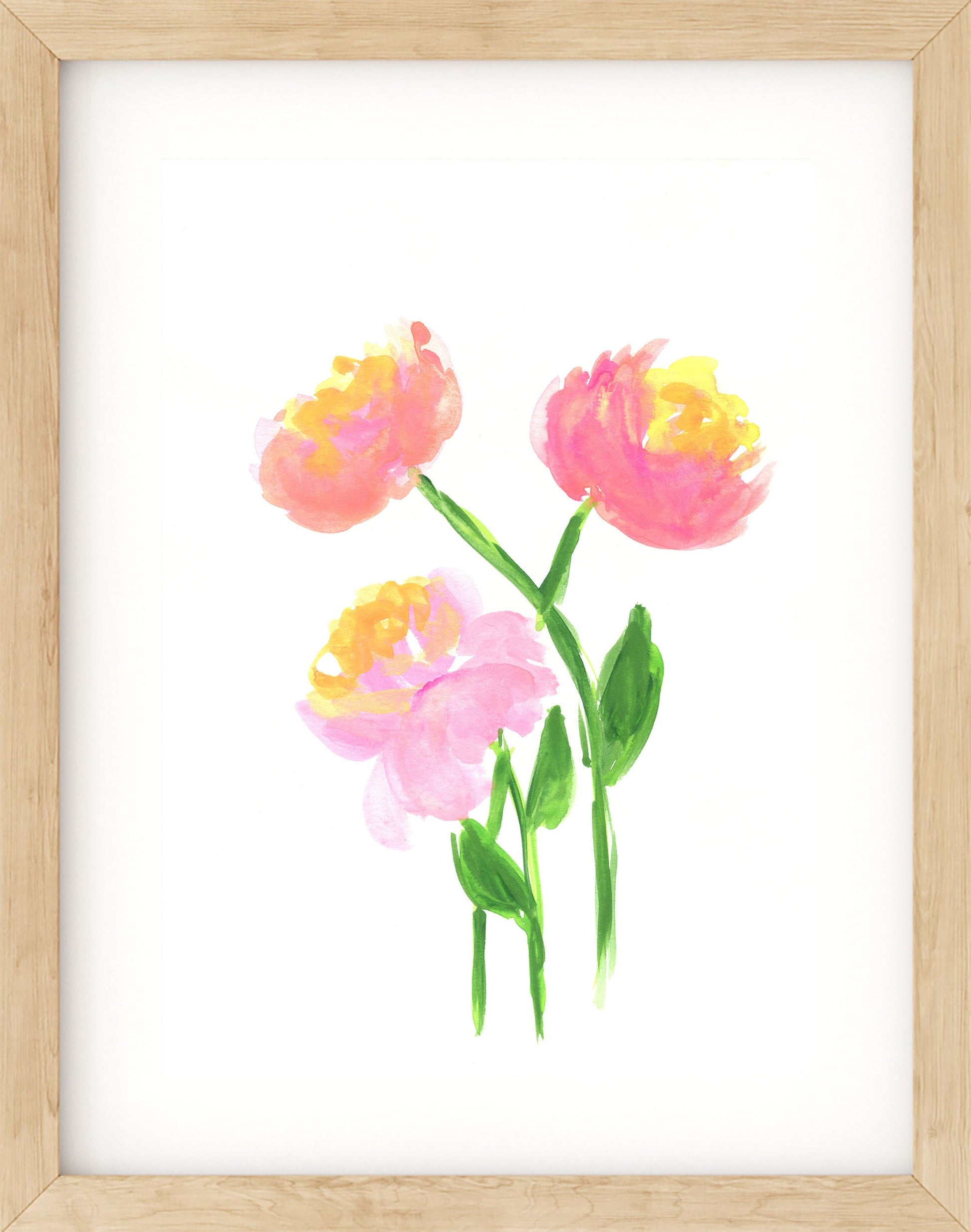 Pink peony flower hand painted original watercolor painting