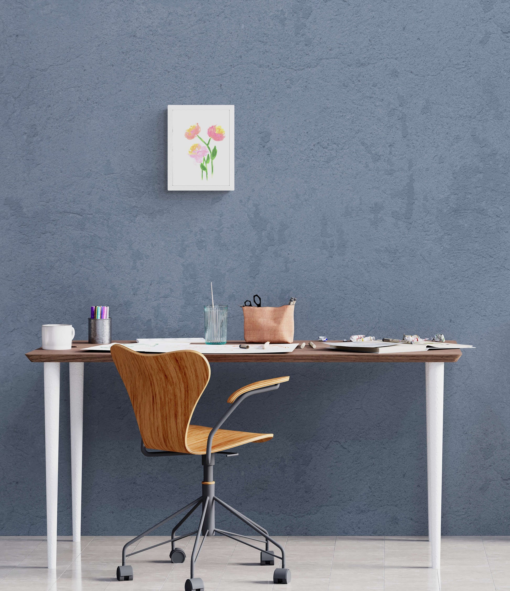 Pink peony flower hand painted original watercolor painting