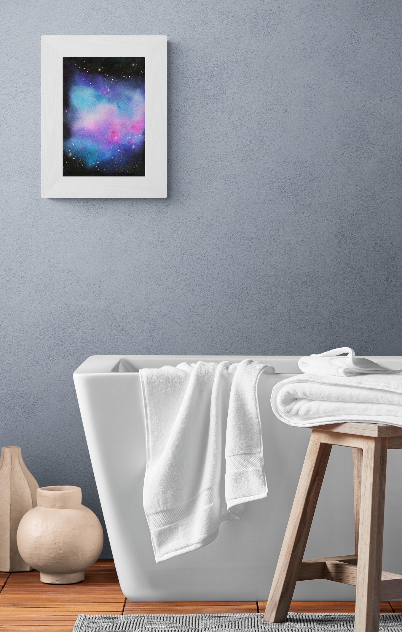 Purple and blue galaxy watercolor painting 9x12, hand painted nebula original on paper, outer space wall art, celestial artwork