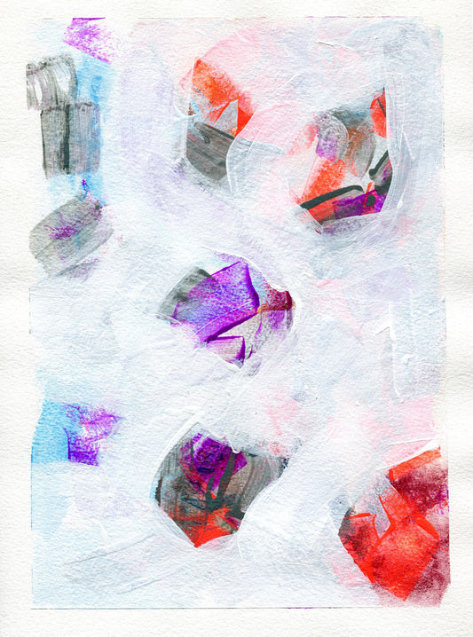 Abstract acrylic painting with purple and orange accents, mark making original artwork 9x12 ready to frame - Carved Effects