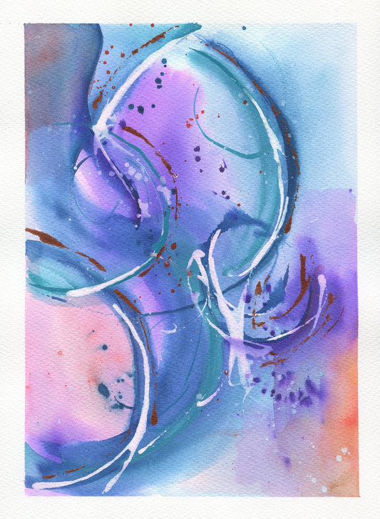 Abstract watercolor painting hand painted on paper 9x12, vibrant colors for living room wall art, ready to frame original art 9x12 - Carved Effects