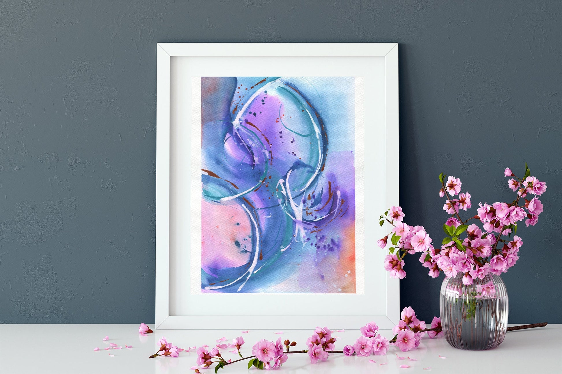 Abstract watercolor painting hand painted on paper 9x12, vibrant colors for living room wall art, ready to frame original art 9x12 - Carved Effects