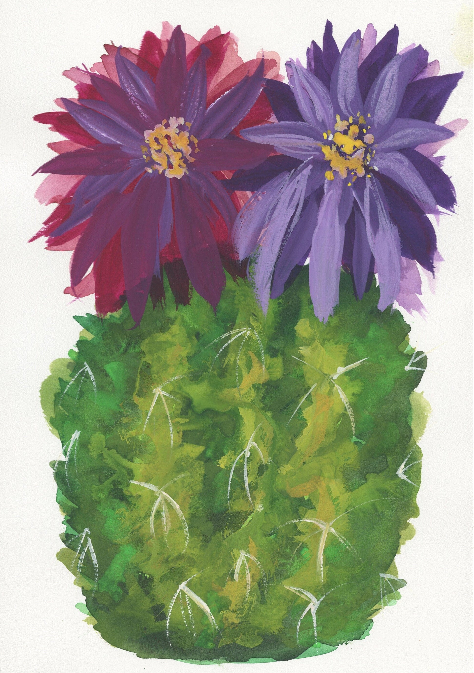 Purple flowering cactus hand painted watercolor painting