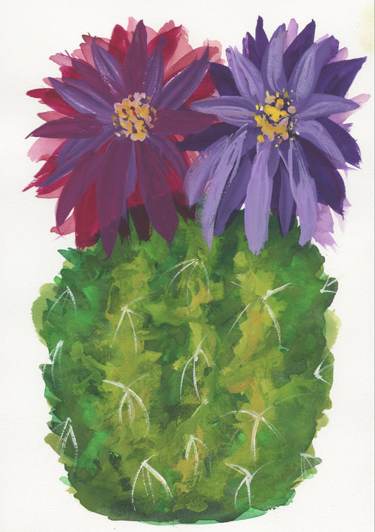 Purple flowering cactus hand painted watercolor painting