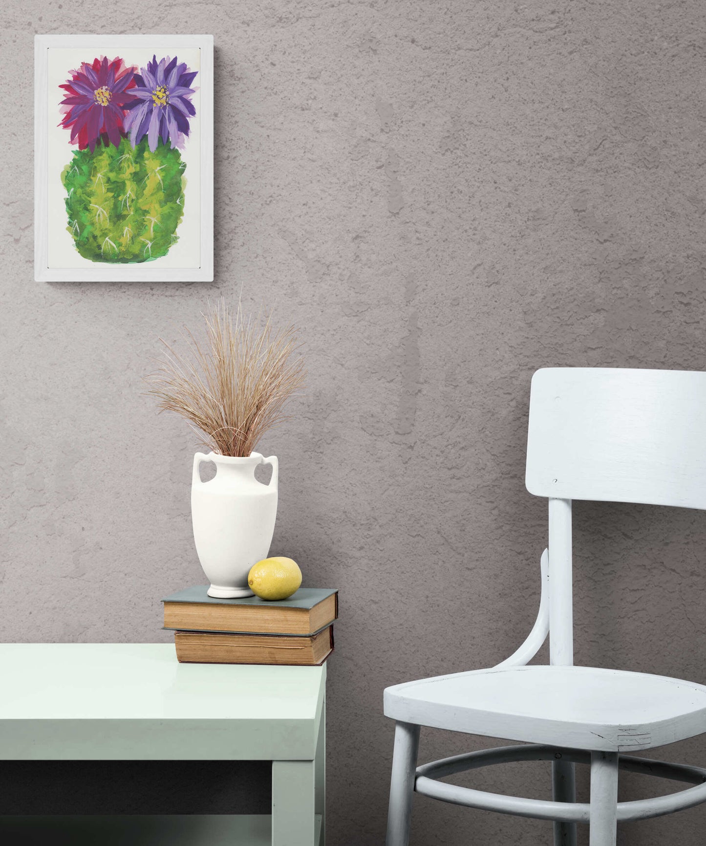 Purple flowering cactus hand painted watercolor painting